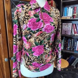 IBKUL Womens Jovanna Print Long Sleeve Zip Mock Neck Size M